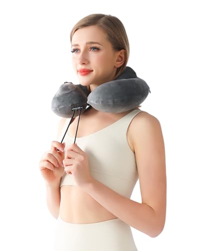 Almohada de viaje inflable con cover de terciopelo Gris miniatura 2