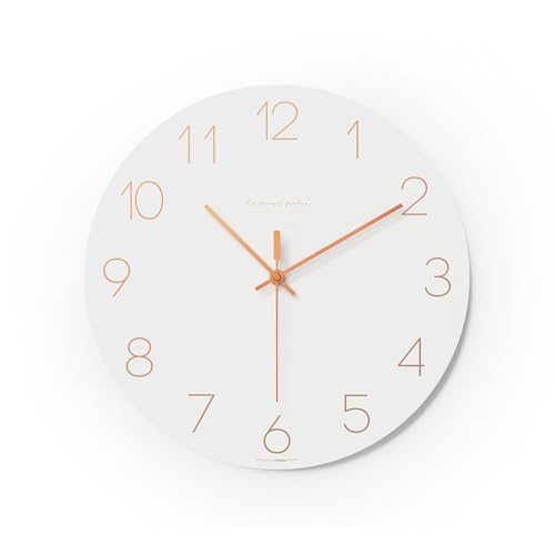 Image of mooas Flatwood Wall Clock (Rose Gold),12 inch Non-Ticking Sweep Movement | Decorative Battery Operated Wall Clock for Home Living Room Kitchen Bedroom Office School