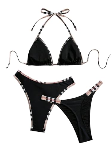 Ensemble bikini 3 pièces dos nu avec maillot triangle modulable pour femme active