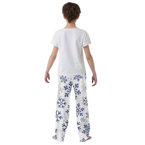 Boys' Pants Christmas Dark Blue Snowflakes Long Bottoms Jogger Pants Elastic Waist Trousers with Pockets S-XL3