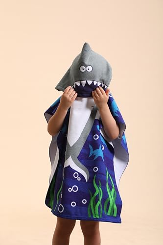 Image of TEHALK Shark Hooded Towels for Kids /Boys /Girls /Toddler, Towel Robes /Wearable Towels for Kids 2-10, Poncho Beach Towels for Swimming /Pool