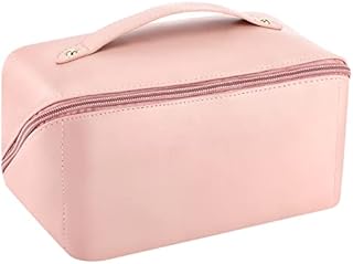 Portable Travel Makeup Bag - PU Large Capacity Cosmetic Bag with Handle and Zipper, Toiletry Bags for Women with Multi Pouch, Multifunction Makeup Organizer Bag Wash Bag for Ladies Girls (Pink)
