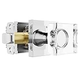 Polished Chrome Crystal Glass Door Knob With Lock - Modern Square Handle for Interior Bedroom Bathroom - Privacy Lockable Sliver Knob