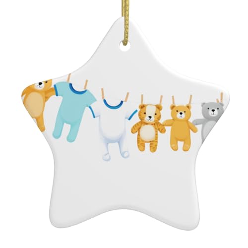 Adornos navideños de cerámica en forma de estrella de animales de peluche de WHJDPP en el tendedero para decoraciones navideñas en centros comerciales, supermercados y hogares