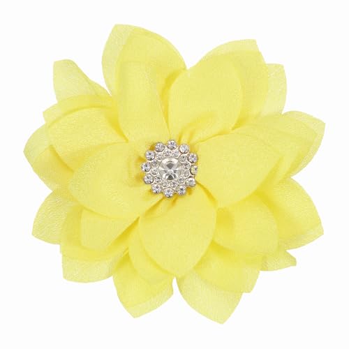 PATIKIL Elegant Flower Brooch Pin for Women, Fabric Flower Floral Crystal Brooch Lapel Pin for Wedding Party Gift Suit Clothes Hat Dress Coat Accessories, Yellow