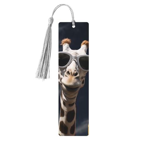 しおり 木製 しおり 穴とタッセル付き 木製タグ 3つのキリン サングラスをかけた 木製クラフト しおり ヴィンテージ しおり オーナメント 木製ブックマーク 女性用 男性 本好きの方 ギフト グレー