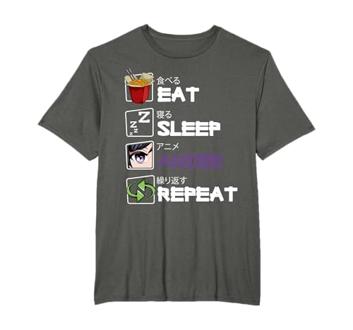Eat Sleep Anime Repeat Kawaii Otaku Manga Japan Fan Kanji Camiseta