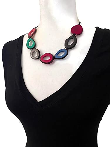 Tagua nut necklace in multi-color adjustable length tagua nut fashion jewelry, colorful organic necklace, Eco Friendly Jewelry3