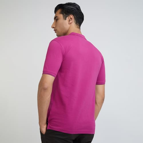 Image of Raymond Men's Modern Fit Solid Pattern Pure Cotton Half Sleeve Polo Neck Casual T-Shirt