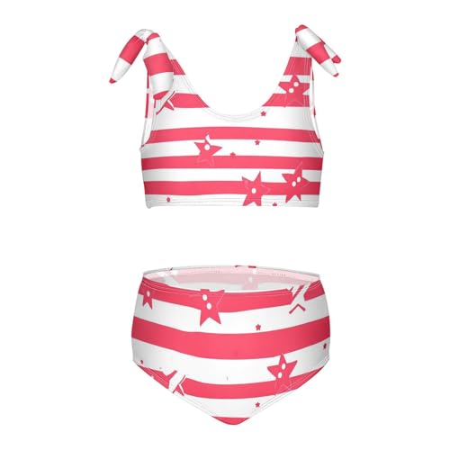 KLL 5 Pointed Stars Red Stripes Girl Two Pieces Bikini Set Quick-Dry Swimsuit Swimming Suits Adjustable Shoulder Strap