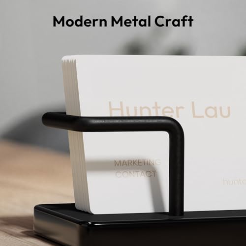 Image of NIUBEE Acrylic Business Card Holder: Metal Business Card Display Stand for Desk - Frosted Gift Card Organizer for Office, Reception, Desktop (Black) - 2pack