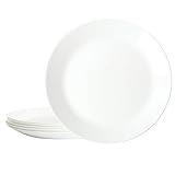 Gibson Home Ultra Round 6 Pieces 10 Inch Opal Glass Crack and Chip Resistant Dishes, Lightweight Round Dinnerware Set Plates, Microwave & Dishwasher Safe