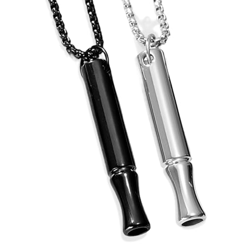 EOAMGO 2PCS Breathing Necklace, Breathing Necklace to Quit Smoking, Anxiety Relief Gift for Women Men (Black and Silver)