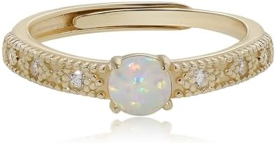 Meissa Opal Rings for Women Birthstone Rings Stackable Rings 925 Sterling Silver Gold Rings Real Opal Rings Size Adjustable from J 1/2-P 1/2 (Gold)