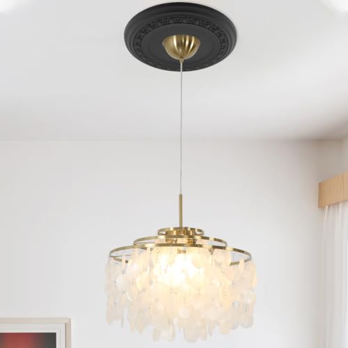 Image of Woogim 2PCS Non-Split Lighting Ceiling Medallion Black 12.2-Inch PU Plastic