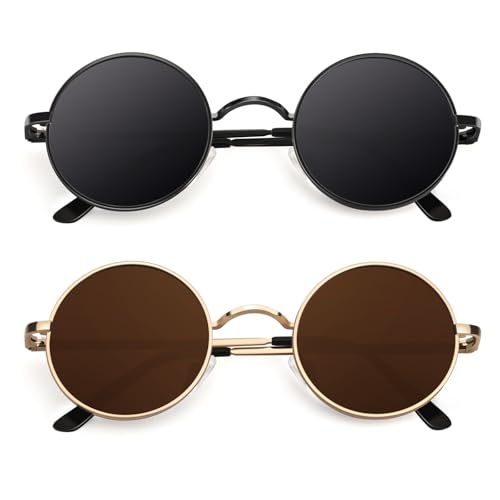Image of CGID Retro Round Polarized Sunglasses Mens Womens Circle Metal Hippie Shades UV400 Protection E01