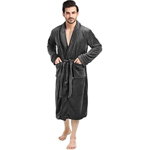 NY Threads Luxurious Mens Shawl Collar Fleece Bathrobe Spa Robe