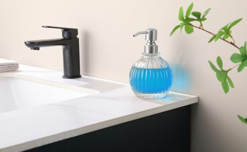 Image of Round Bathroom Soap Dispenser Brushed Nickel Pump, Glass Bottle with Stainless Steel Pump Liquid Soap Dispenser Sphere Countertop Hand Kitchen