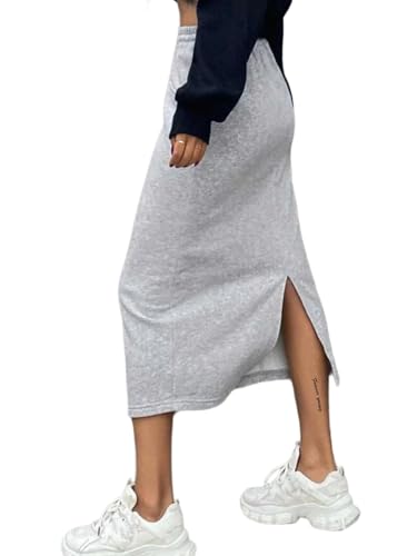 SOFIA'S CHOICE Women's Drawstring A Line Midi Skirts Back Split Sweat Skirt2