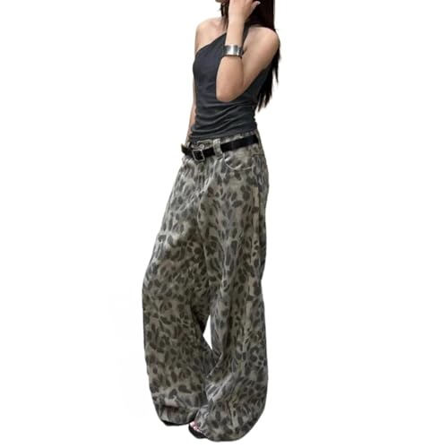 LRF Leopard Print Jeans Hip Hop Jeans High Waisted Jeans Y2k Jeans Trendy Jeans Oversized Jeans Casual Jeans Streetwear