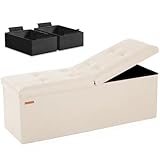 HAUSFRAU Sitzhocker mit Stauraum Sitzbank Hocker klappbar Aufbewahrungsbox, bis 300 kg belastbar, Fußbank für Wohnzimmer Schlafzimmer Flur, 110x38x38 cm, Kunstleder Elfenbein