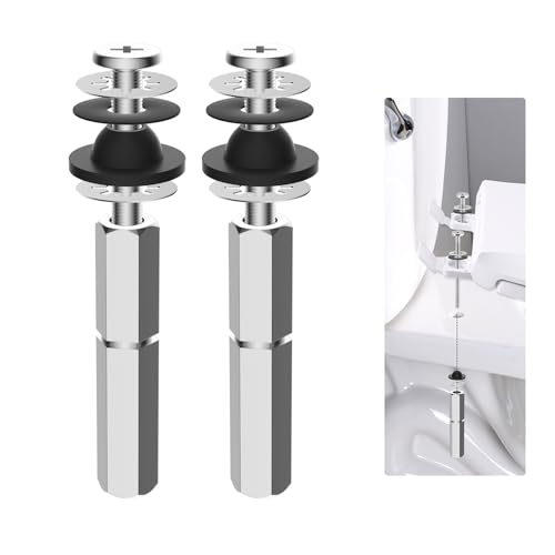 Hibbent 2 PCS Universal Toilet Seat Bolts Kit Heavy Duty Stainless Steel Toilet Bolts with Extra Long Downlock Nuts Rubber Washers Gaskets Easy to Install -Bathroom Toilet Repair Screw