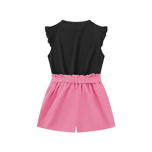 Image of Girls 2 Piece Outfit Summer Short Sets Tee Top T-shirt and Shorts with Belt Floral Print Clothing Sets