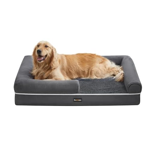 FEANDREA Orthopedisch hondenbed, hondenkussen, hondenmand, zachte bekleding, hondenbank, verhoogde randen, afneembare en wasbare hoes, 106 x 80 x 25 cm, antislip onderkant, donkergrijs PGW077G01