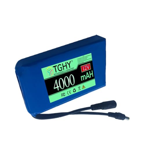 TGHY Zapasowy akumulator DC 12V 3Ah 4Ah 5Ah 6Ah 7Ah 9Ah 12Ah 16Ah 24Ah Li-ion przenośny akumulator do kamer CCTV, taśm LED i innych z ładowarką,12v 4000mah