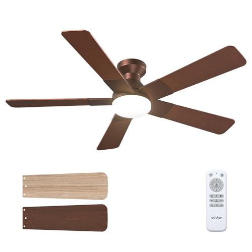 Image of addlon Ceiling Fans with Lights, 52 Inch Low Profile Ceiling Fan with Light and Remote Control, Flush Mount, Reversible, 3CCT, Dimmable, Quiet, Brown Ceiling Fan for Bedroom Indoor /Outdoor Use