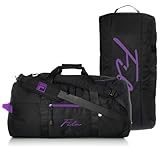 [フィラ] ボストンバッグ リュック 大容量 50L 3WAY 旅行バッグ ショルダーバッグ スポーツバッグ 2タイプロゴ 筆記体 正規体 ベルト取り外し可能 大型収納 fm2276-fm2334 ブラックパープル(筆記体ロゴ)