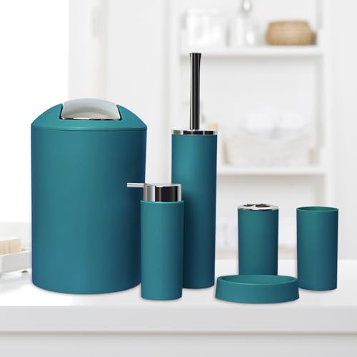 LOL-FUN 6 個セット バスルームアクセサリーセット ソープディスペンサー ギフト ゴミ箱 モダン リンスカップ 実用的 トイレブラシ バスルーム用品, 濃い緑色