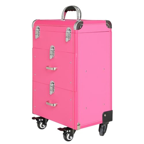 Bxzzuis トロリー化粧品ケース 化粧箱 プロフェッショナル 大型 キャリーケース ロック付き キャスター付き 収納ケース 美容器具 メイクボックス 収納ボックス 軽量 多機能 ホイールコスメティック収納ボックス (ローズシルバーアーク,大きい)