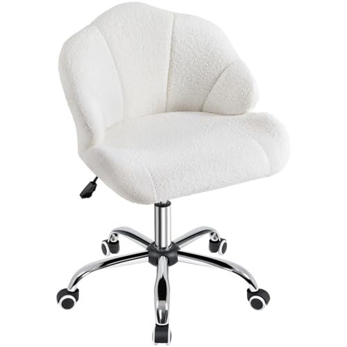 Yaheetech Silla Escritorio Oficina Ergonomica de Despacho con Ruedas sin Reposabrazo Capacidad 136 KG Crema