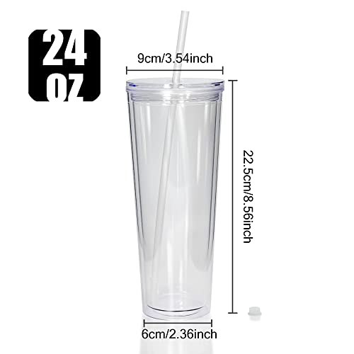 Agh 24Oz Acrylic Double Wall Insulated Tumblers(4Pack), Transparent Drilled Plastic Double Wall Tumblers With Straw & Hole Stopper, Acrylic Snow Globe Tumbler #TOP4