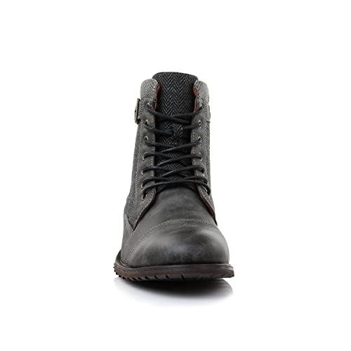 Image of Polar Fox Men's Military Style Combat Boot Collection | Men's Cap Toe Ankle Boots with Lace-Up & Side Zipper