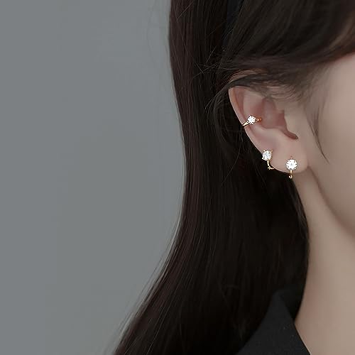 Reffeer Solid 925 Sterling Silver Cubic Zirconia Hoop Earrings Huggie for Women Teens Sparkling CZ Hoop Earrings Cartilage Helix Earrings Minimalist2