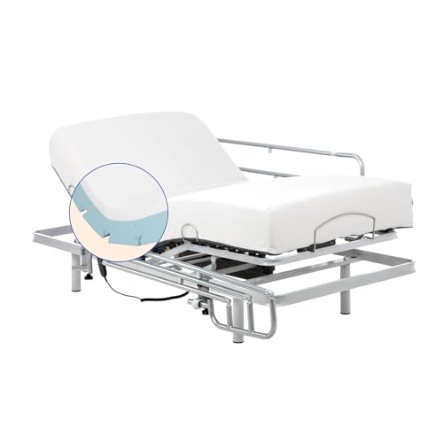 Geriafy – Pack Cama Articulada Reforzada con colchón viscoelástico de 20 cm Tencel, Tejido fresco y suave, Barandillas abatibles (90x190 cm, Mando por cable)