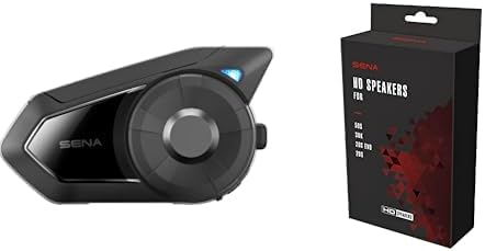 Sena 30K Motorcycle Bluetooth Headset Mesh Communication System (Single Pack with HD Speakers) and SC-A0325 High Definition Speakers