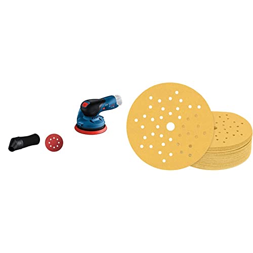 Bosch Professional GEX 12V-125 Exzenterschleifer (inkl. Schleifteller (125 mm)) + 50x Schleifpapier Expert C470 mit 8 Löchern (für Hartholz, Farbe auf Holz, Ø 125 mm, Körnung 80, Zubehör)