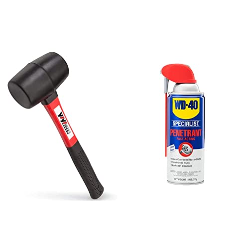 YIYITOOLS YY-2-005 Rubber Mallet Hammer With fiberglass Handleâ16-oz, black & WD-40 Specialist Penetrant with SMART STRAW SPRAYS 2 WAYS, 11 OZ