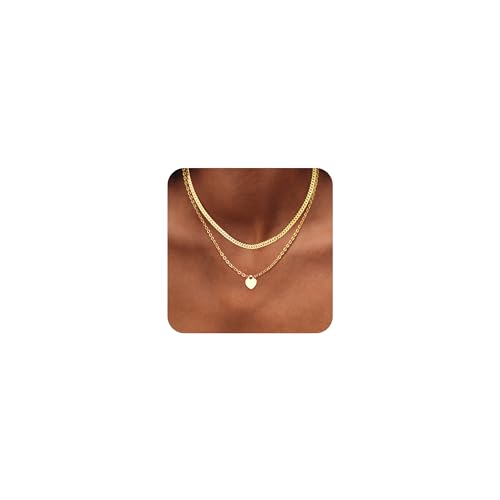 Image of Kakonia Gold Necklaces for Women 14K Gold Plated Layered Necklace Zirconia Sun Heart Pendant Necklace Set Adjustable Chain Herringbone Paperclip Choker Necklaces for Women Dainty Jewellery Gift -2P5