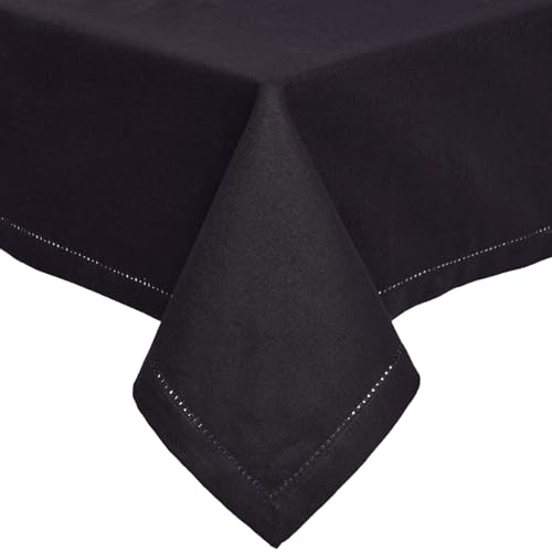 HOMESCAPES Nappe carrée en Tissu, Nappe de Table en 100% Coton uni Noir, Linge de Table Lavable et hypoallergénique - 137 x 137 cm