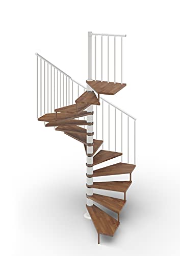 Scala a Chiocciola a Pianta Quadrata 105x105 cm. TEKLA 13 Gradini - Altezza tra i Piani 267-312 cm. (Noce, ACCIAIO BIANCO)