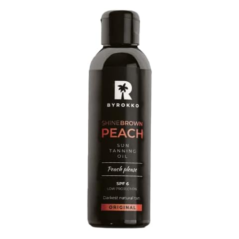 BYROKKO Shine Brown Premium Tanning Accelerator Peach Oil SPF6 (150 ml), Tan Accelerator for Sunbed & Outdoor Sun, Natural Ingredients. Almond Oil, Olive Oil, Vitamin E, Cacao Butter Cover