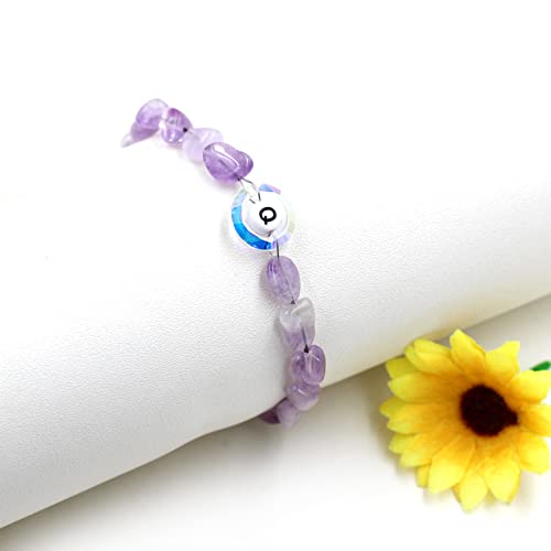 Image of Uloveido Purple Natural Stone and Austrian Crystal Letter Bracelet, Personalized Initial Jewelry for Women A-Z 26 Letters