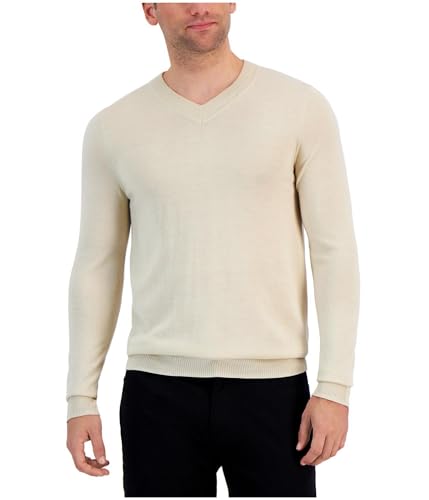 Alfani Men's Long Sleeve V Neck Merino Sweater Brown Rice XXL