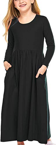 Arshiner Girls Maxi Dress Long Sleeve Long Dress Size 5t Black Maxi Dress with Pockets