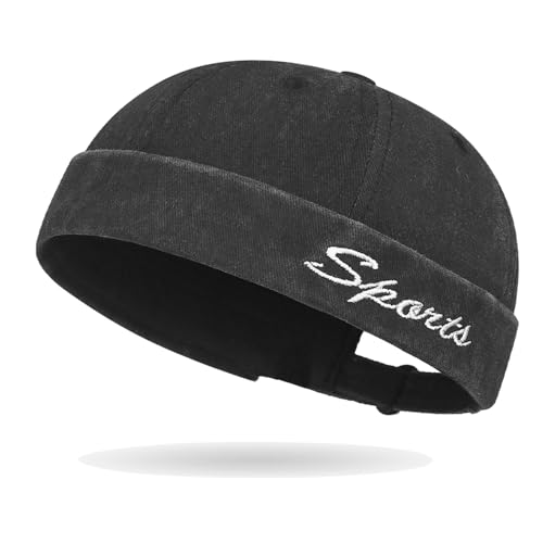 Image of Classic Vintage Style Solid Color Sailor brimless Skull hat Casual Washed Cotton Rolled Cuff Harbour Hat