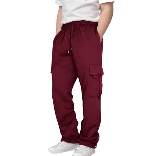 Boys Baggy Cargo Pants Open Bottom Elastic Waist Casual Sweatpants Active Workout Joggers Long Trousers with Pockets 3-14T